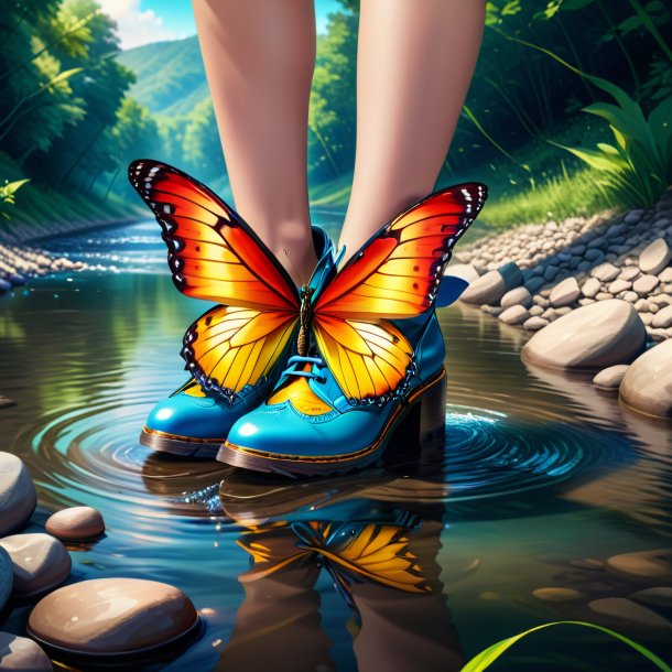 Illustration of a butterfly in a shoes in the river