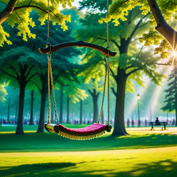 Pic of a swinging on a swing of a pike in the park