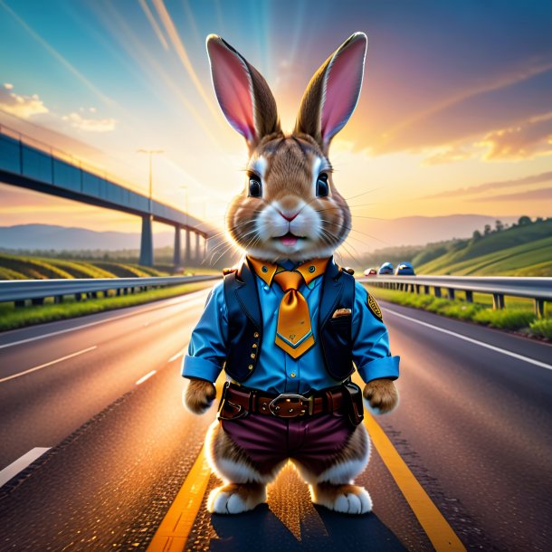 Image of a rabbit in a belt on the highway