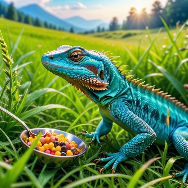 Photo of a eating of a lizard in the meadow