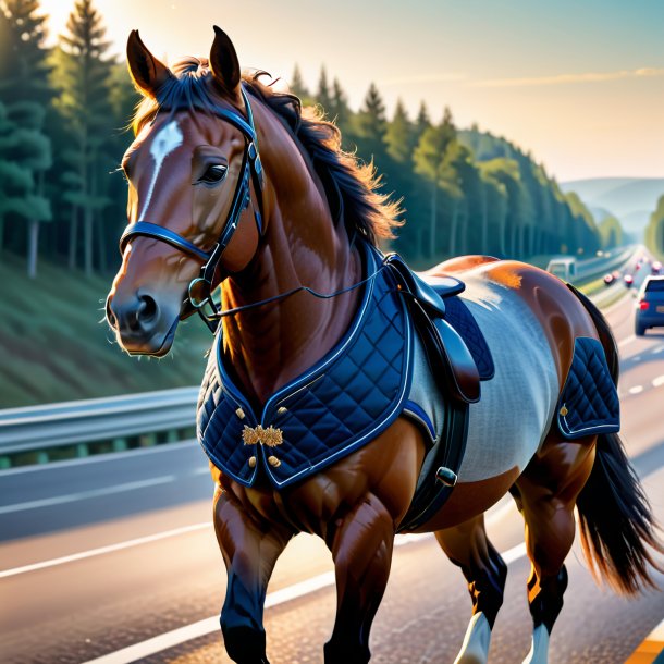 Illustration of a horse in a vest on the highway