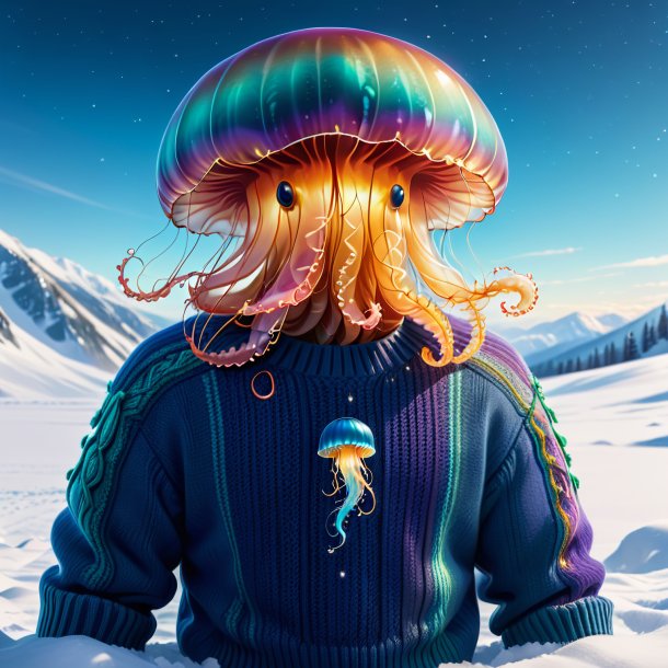 Illustration of a jellyfish in a sweater in the snow