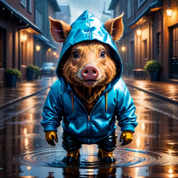 Illustration of a boar in a hoodie in the puddle