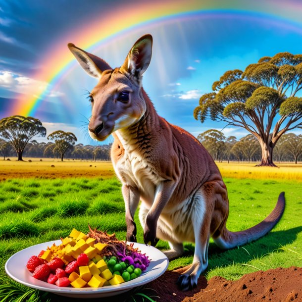 Foto de un comer de un canguro en el arco iris