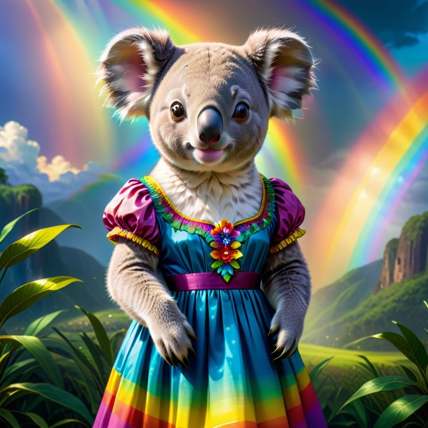 Drawing of a koala in a dress on the rainbow