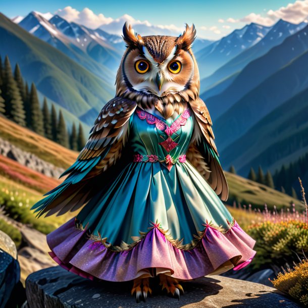 Pic of a owl in a dress in the mountains