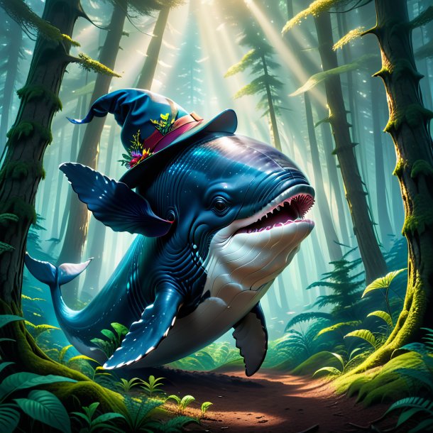 Picture of a whale in a hat in the forest