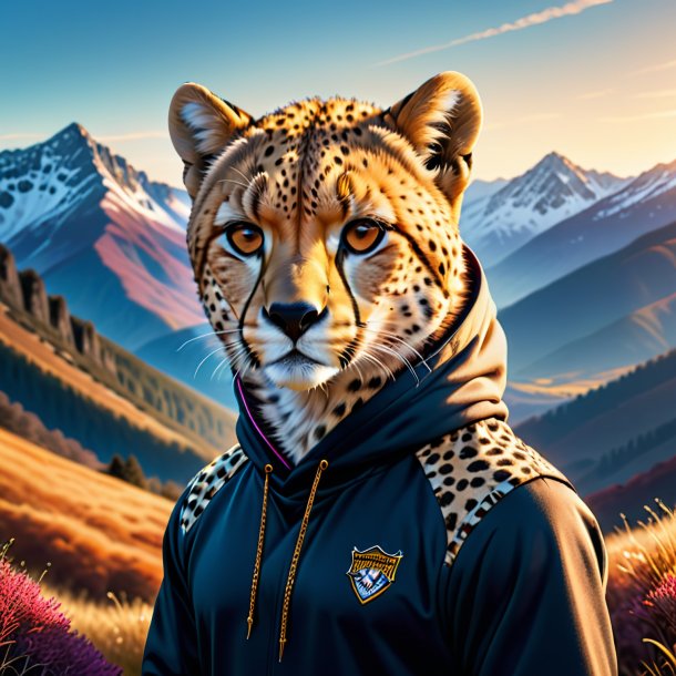 Illustration of a cheetah in a hoodie in the mountains