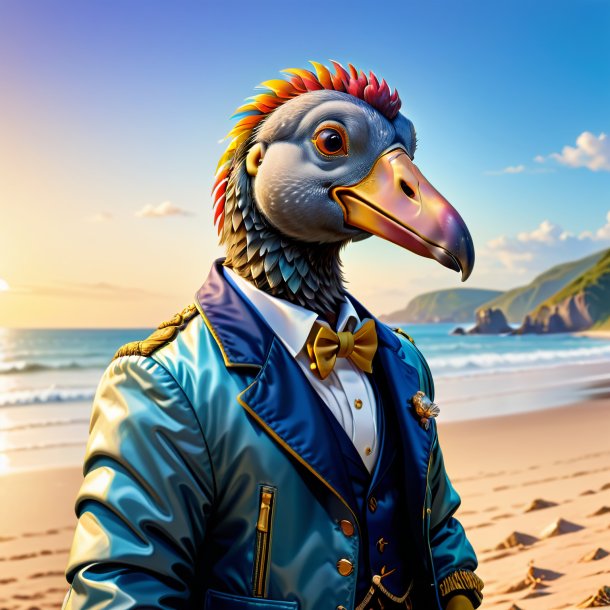 Ilustración de un dodo en una chaqueta en la playa