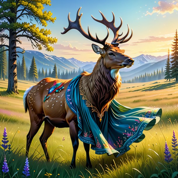 Drawing of a elk in a dress in the meadow