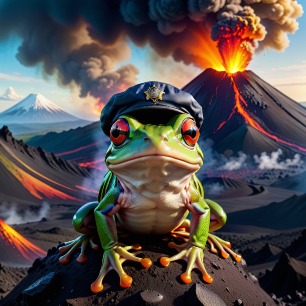 Image of a frog in a cap in the volcano