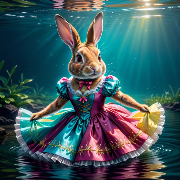 Dessin d'un lapin dans une robe dans l'eau