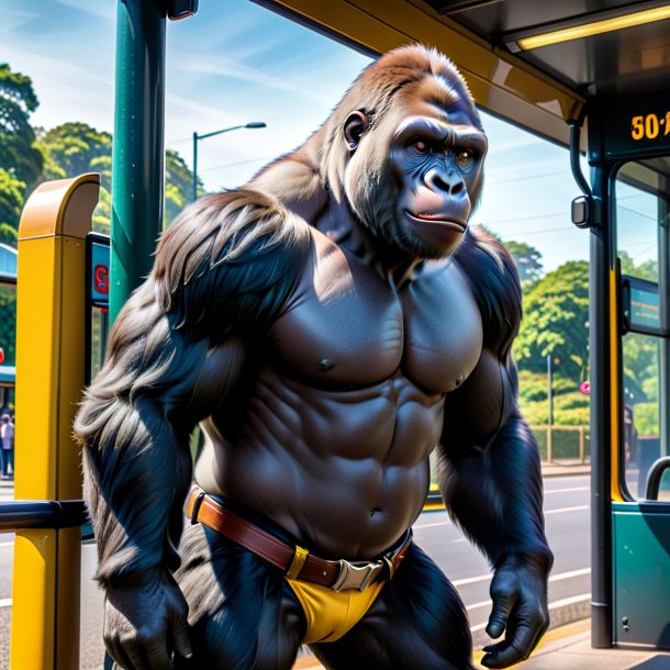 Pic d'un gorille dans une ceinture sur l'arrêt de bus