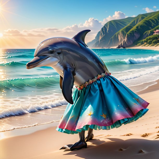 Picture of a dolphin in a skirt on the beach