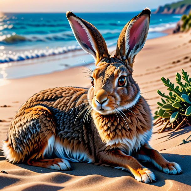 Image of a resting of a hare on the beach