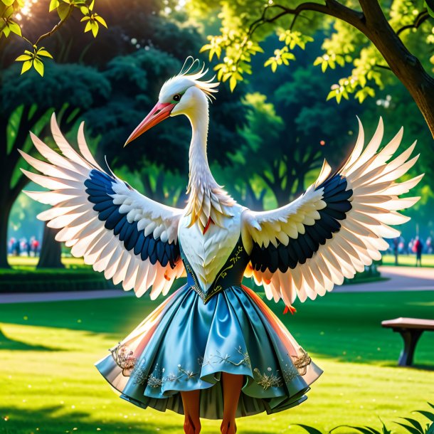 Foto de una cigüeña en un vestido en el parque