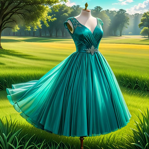 Drawing of a teal dress from grass