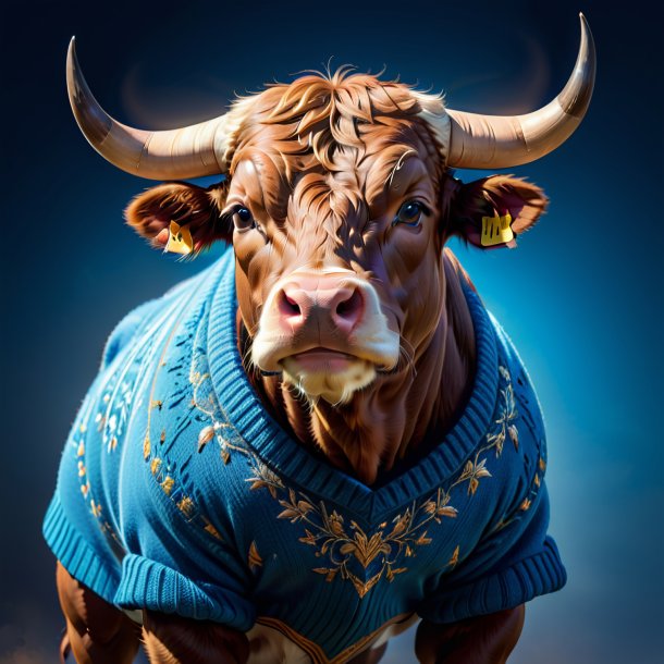 Picture of a bull in a blue sweater