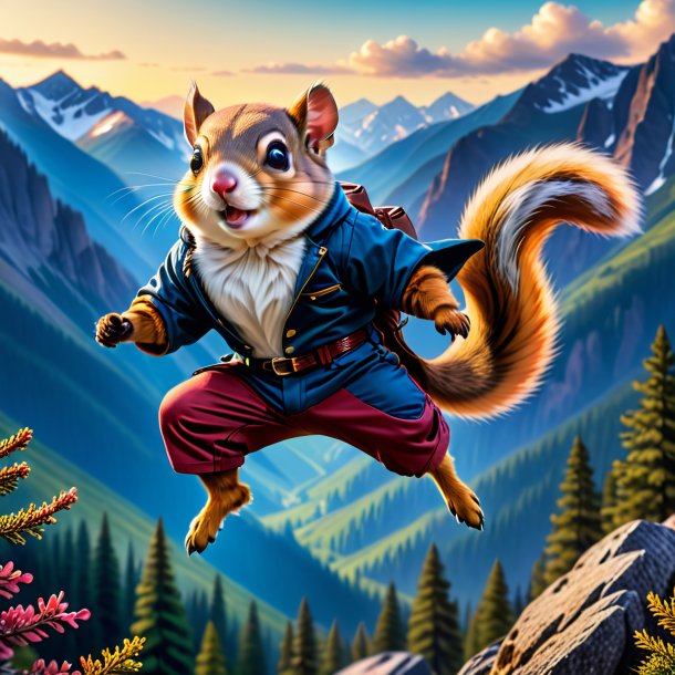 Picture of a flying squirrel in a trousers in the mountains