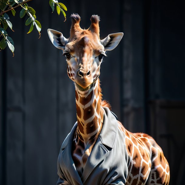 Foto de una jirafa en una capa gris