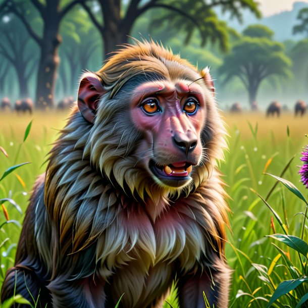 Picture of a crying of a baboon in the meadow