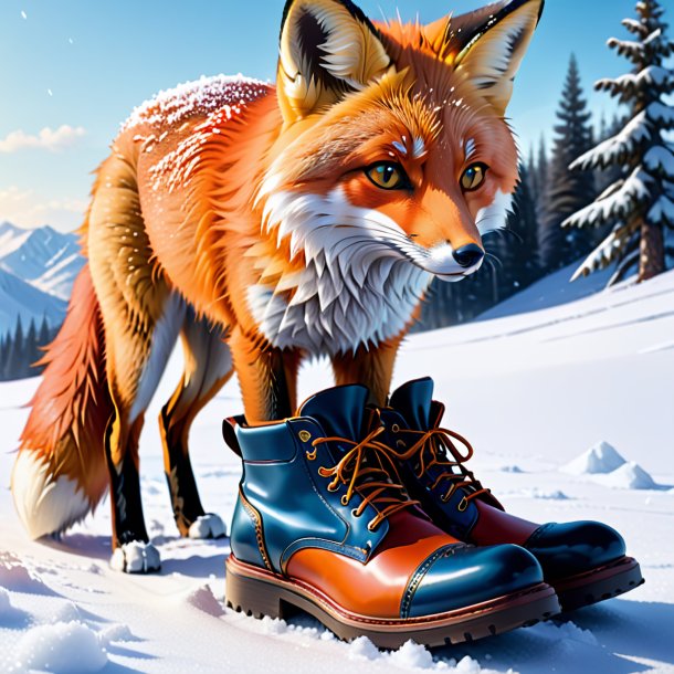 Illustration of a fox in a shoes in the snow