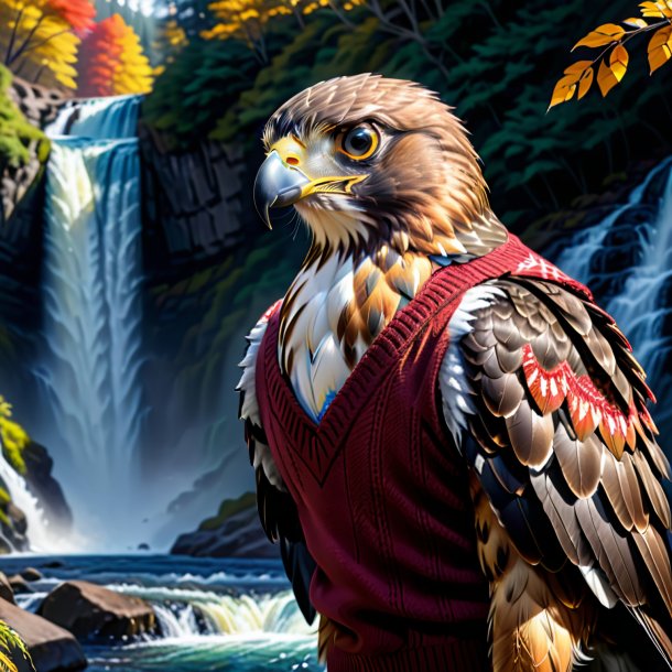 Drawing of a hawk in a sweater in the waterfall