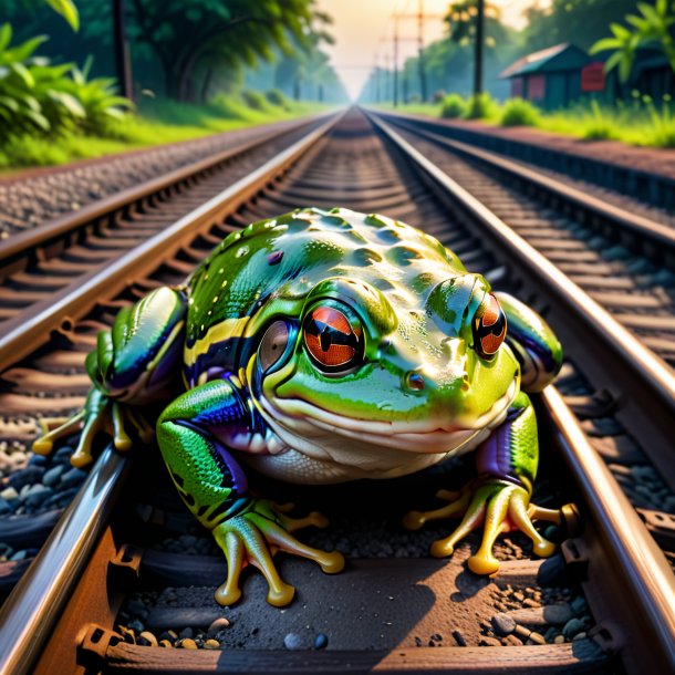 Foto de un sueño de una rana en las vías del tren