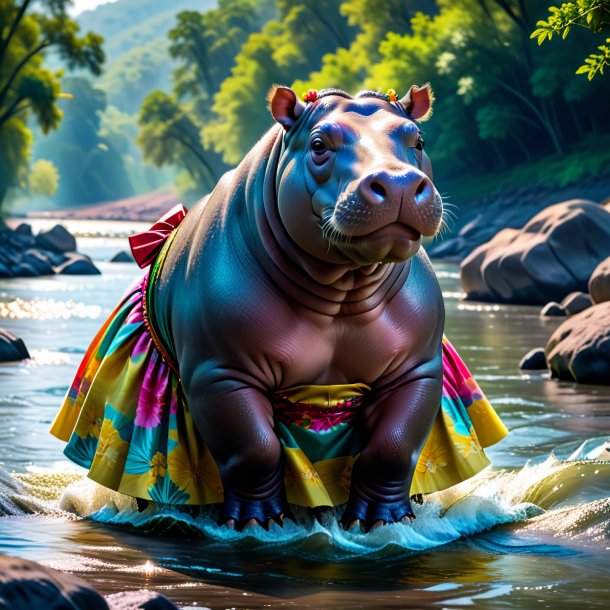 Pic of a hippopotamus in a skirt in the river