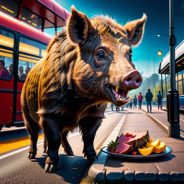 Photo d'un repas de sanglier sur l'arrêt de bus