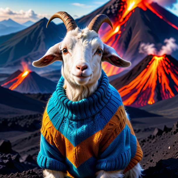 Photo of a goat in a sweater in the volcano