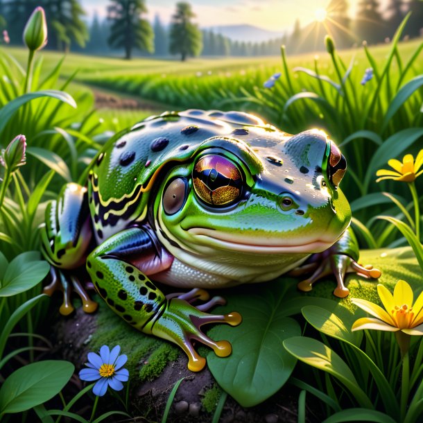 Pic d'un sommeil d'une grenouille dans la prairie