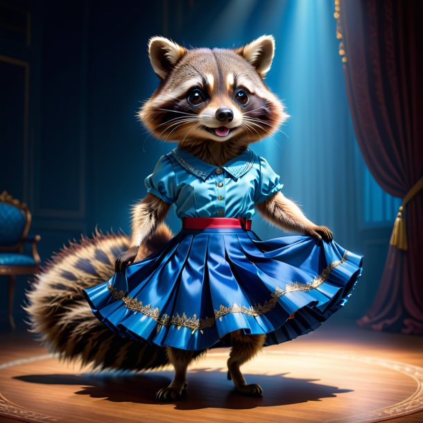 Picture of a raccoon in a blue skirt