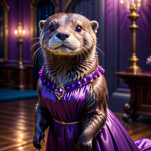 Image of a otter in a purple dress