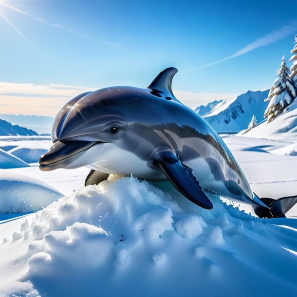 Image d'un repos d'un dauphin dans la neige