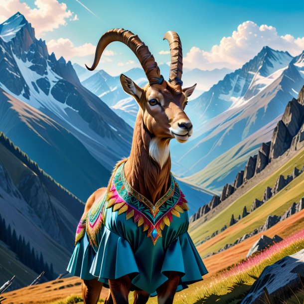 Illustration of a ibex in a dress in the mountains