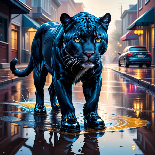 Illustration of a panther in a shoes in the puddle