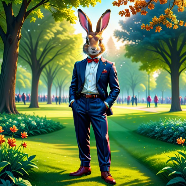 Illustration of a hare in a trousers in the park