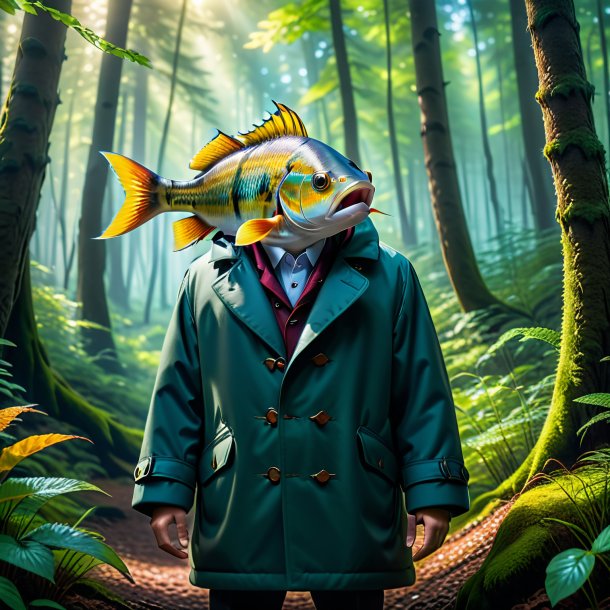 Image of a fish in a coat in the forest