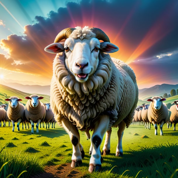 Image of a threatening of a sheep on the field