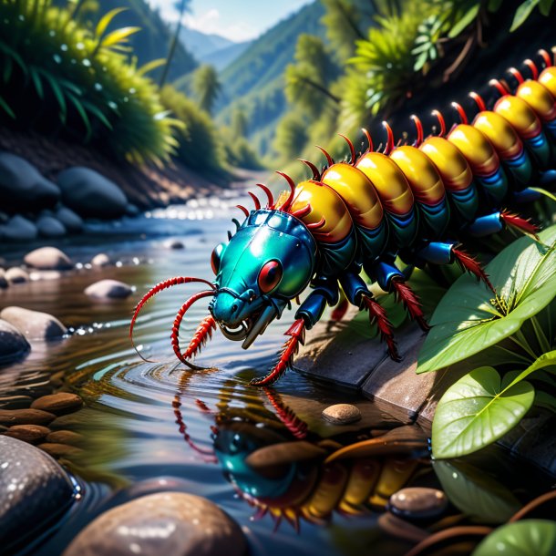 Image of a centipede in a gloves in the river