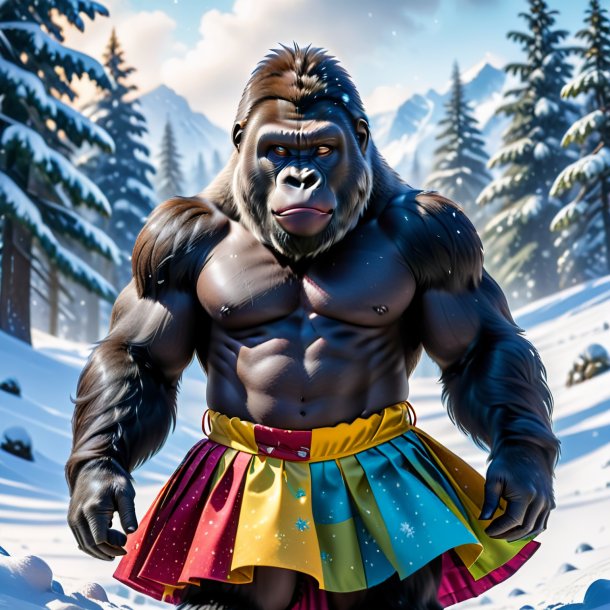 Image of a gorilla in a skirt in the snow