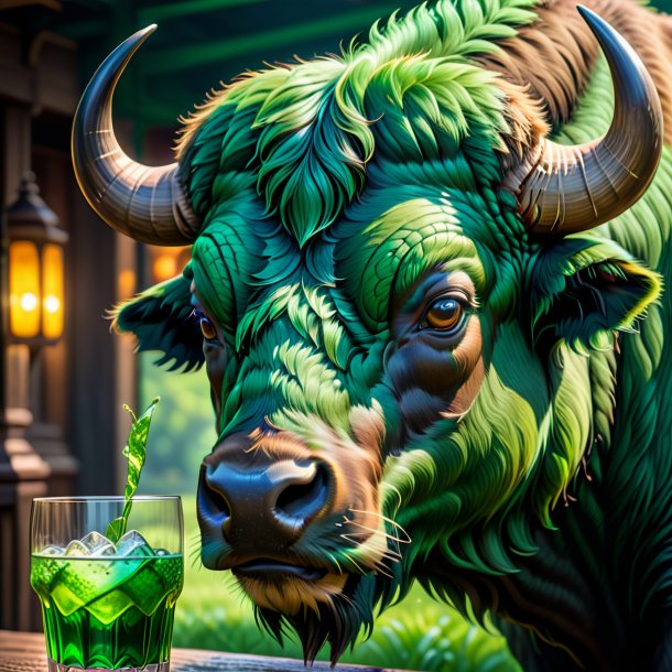 Pic of a green drinking buffalo