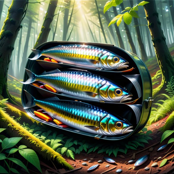 Drawing of a sardines in a coat in the forest