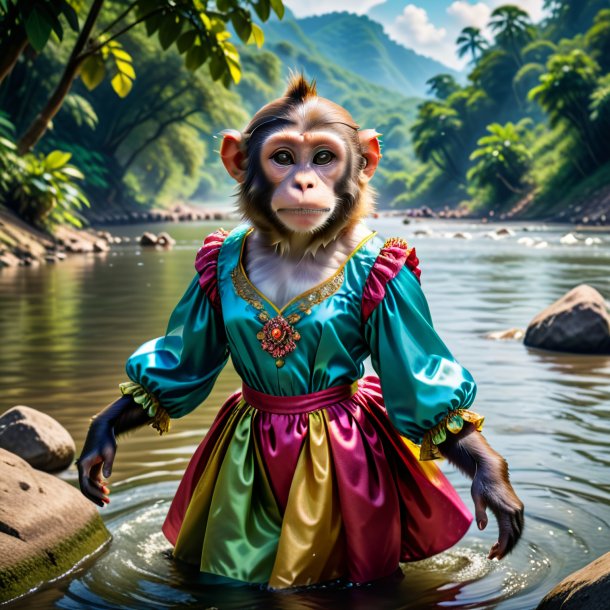 Photo of a monkey in a dress in the river