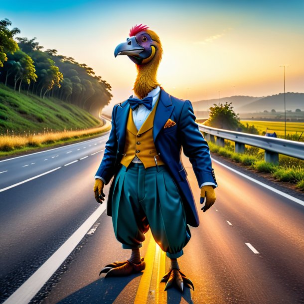 Photo of a dodo in a trousers on the highway