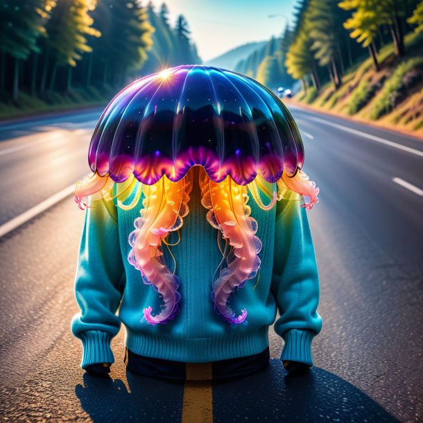 Photo of a jellyfish in a sweater on the road