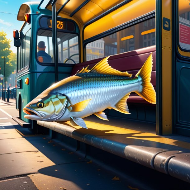 Illustration of a haddock in a shoes on the bus stop