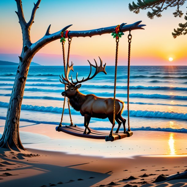 Picture of a swinging on a swing of a elk on the beach