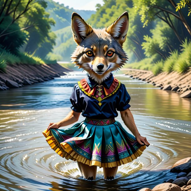 Drawing of a jackal in a skirt in the river